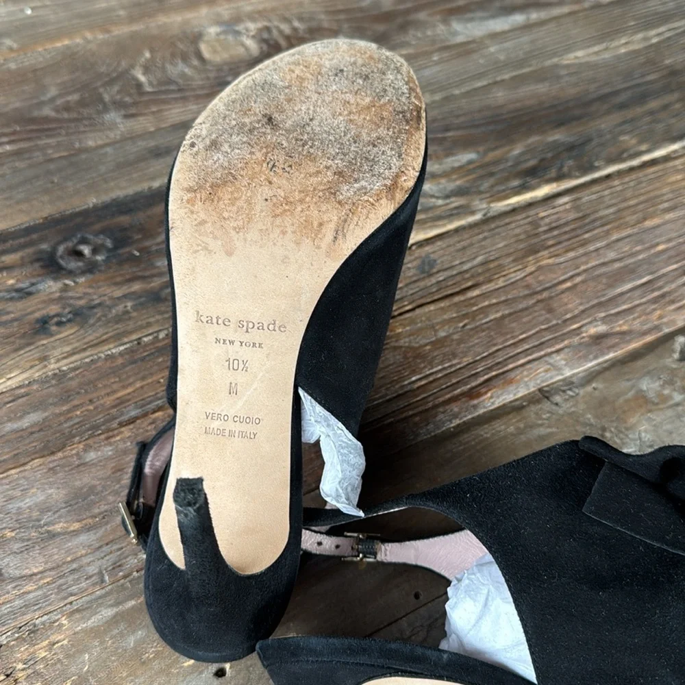 Kate Spade black suede open toe‎ sling back heel Size 10.5